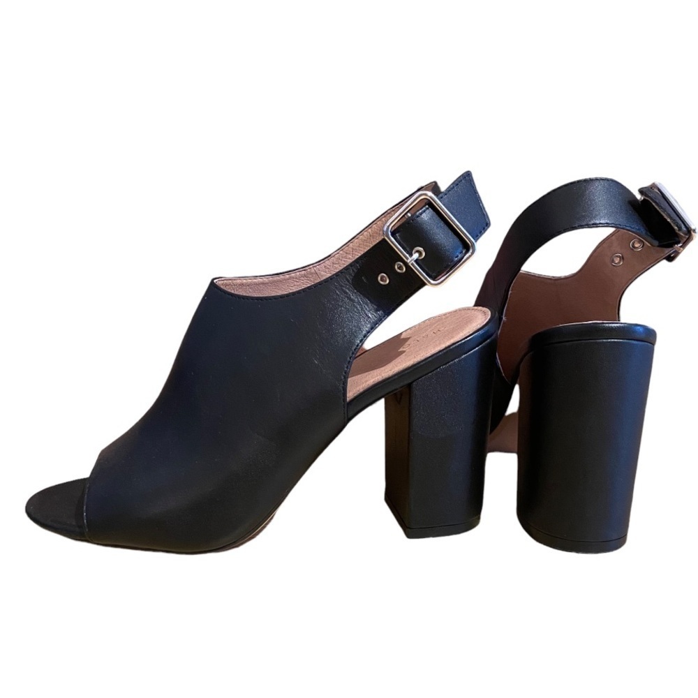 Halogen by Nordstrom Slingback Peep Toe Black Leather Chunky Heels